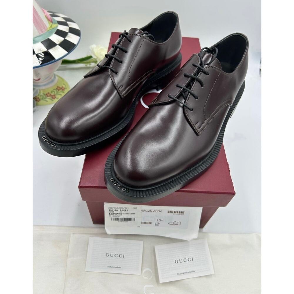Men's Gucci logo lettering, Cordovan, Derby shoes size 10.5 fits 11 US NWT